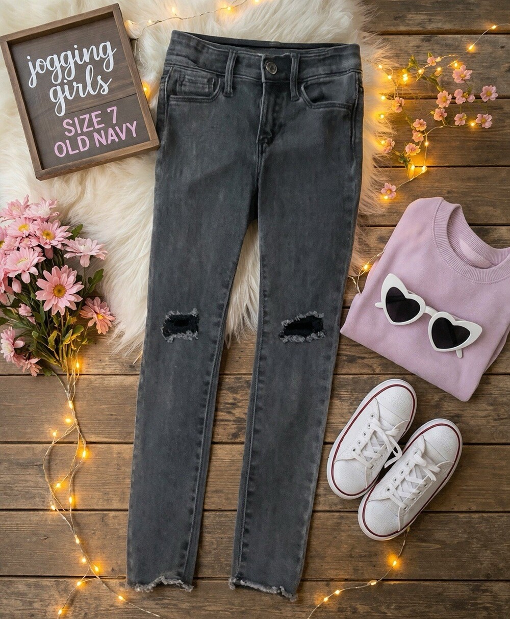 Old Navy Girls Size 7 High Rise Rockstar Jeggings Black Distressed 360 Stretch